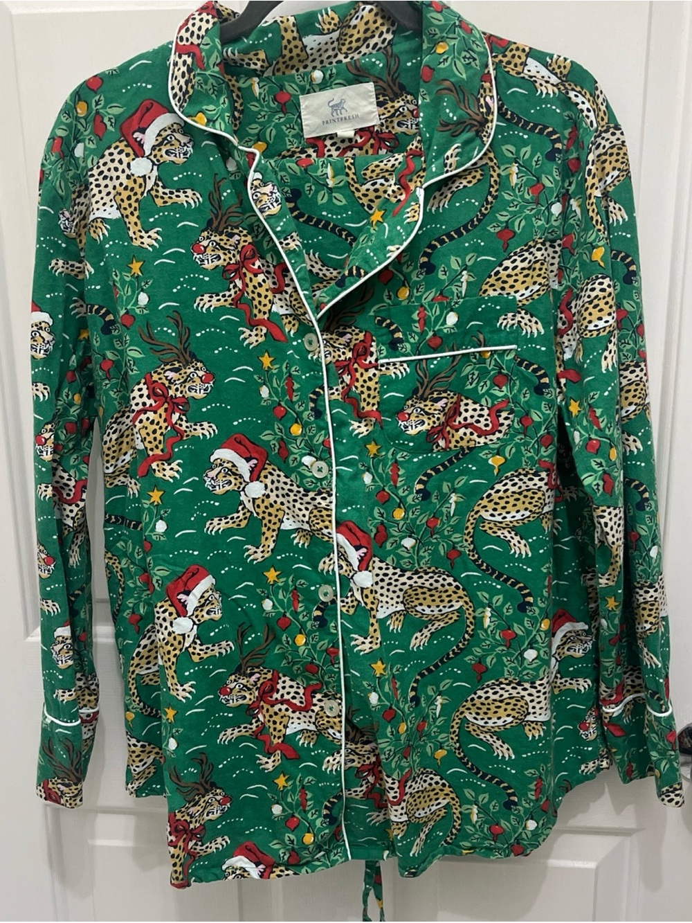 Print Fresh Very Merry Bagheera Mistletoe XMas Organic Cotton Pajama Set Sz M